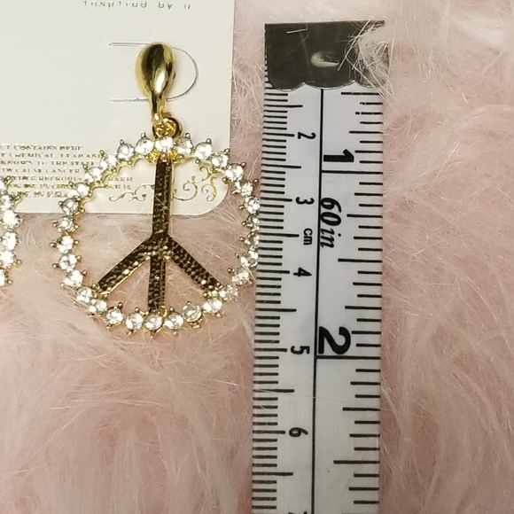 💟3/25  Gold Rhinstone Peace Sign Earings - Picture 4 of 8